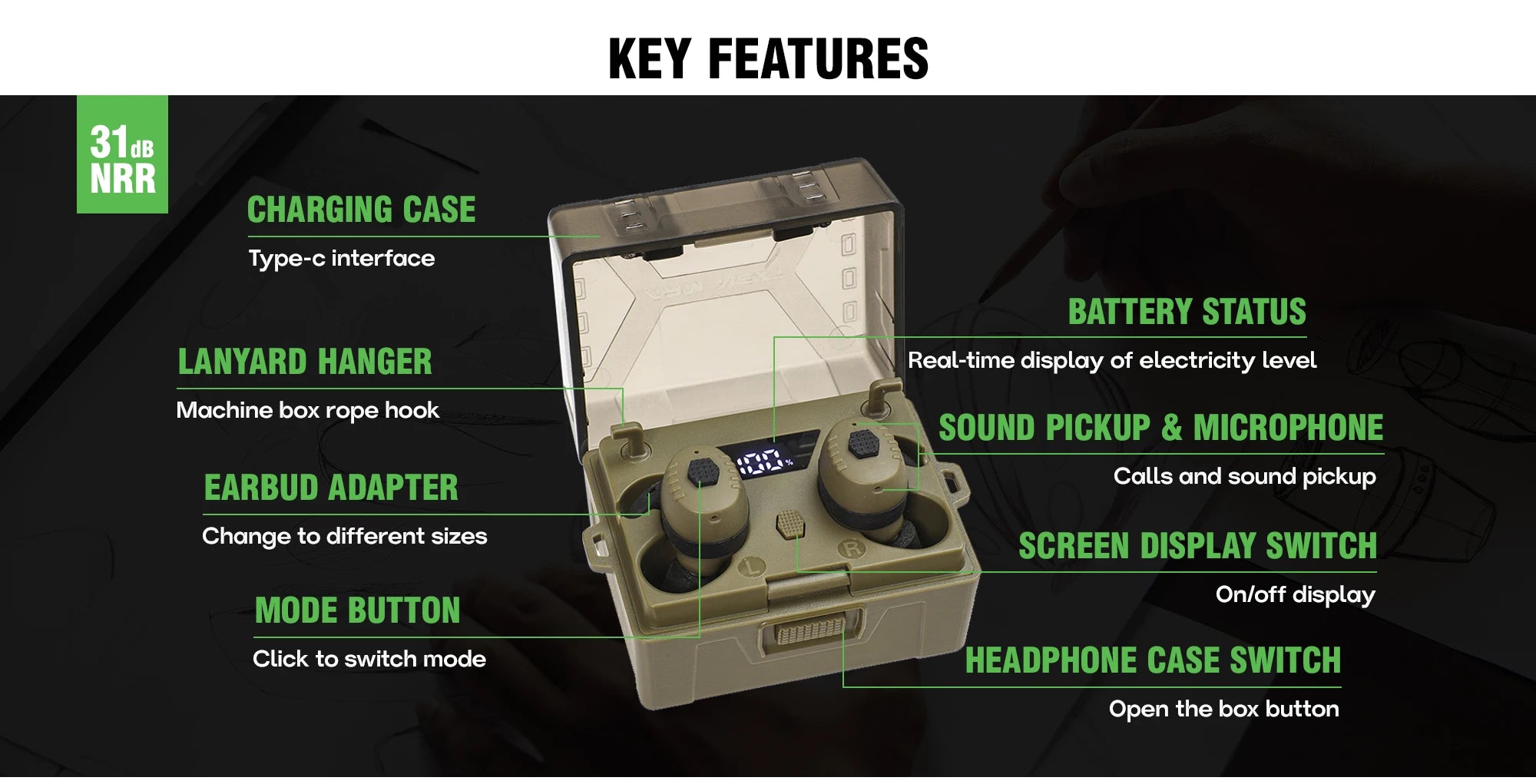 Professional Electronic Shooting Earplugs Advanced Noise Canceling Hearing Safety Protection Earmuff for Hunting Tactical